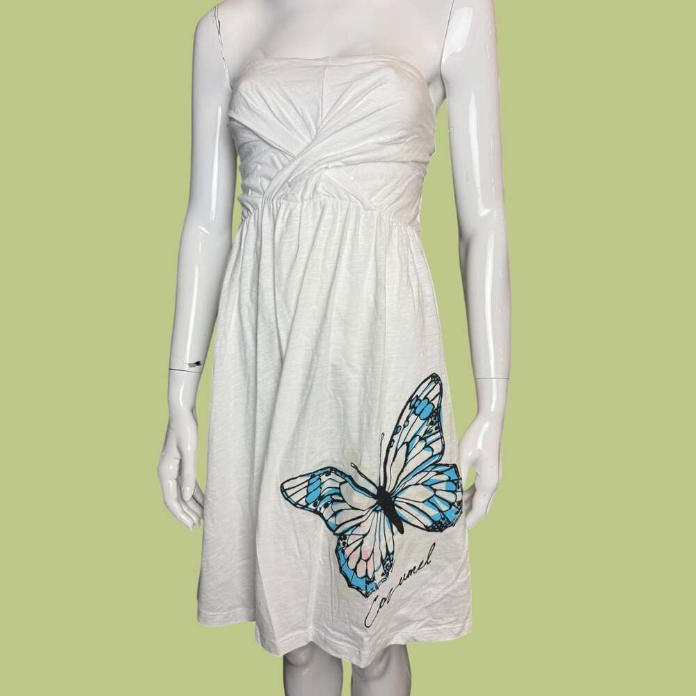 Del Sol Vintage Watercolor Butterfly Print Strapless Color-Changing Dress
